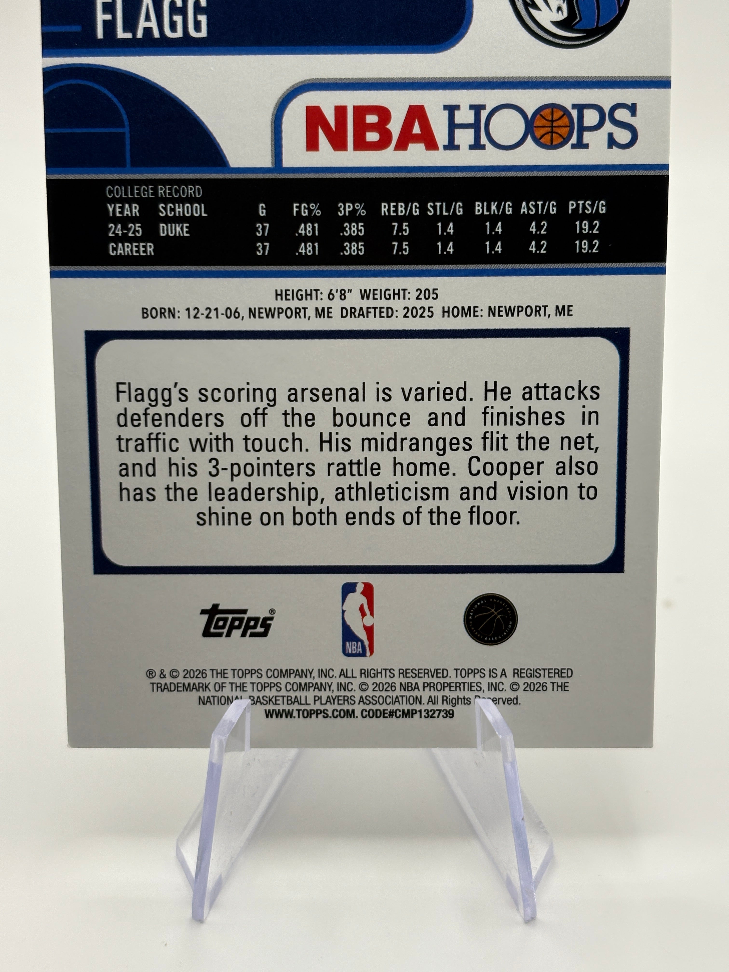 2025 Topps NBA Hoops Cooper Flagg RC Silver Foil Dallas Mavericks Rookie #35 FRENLY BRICKS - Open 7 Days